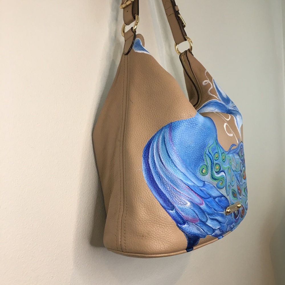 Michael Kors | Tan Leather Nolita Bag & Hand Painted Blue Peacock - Picture 4 of 14